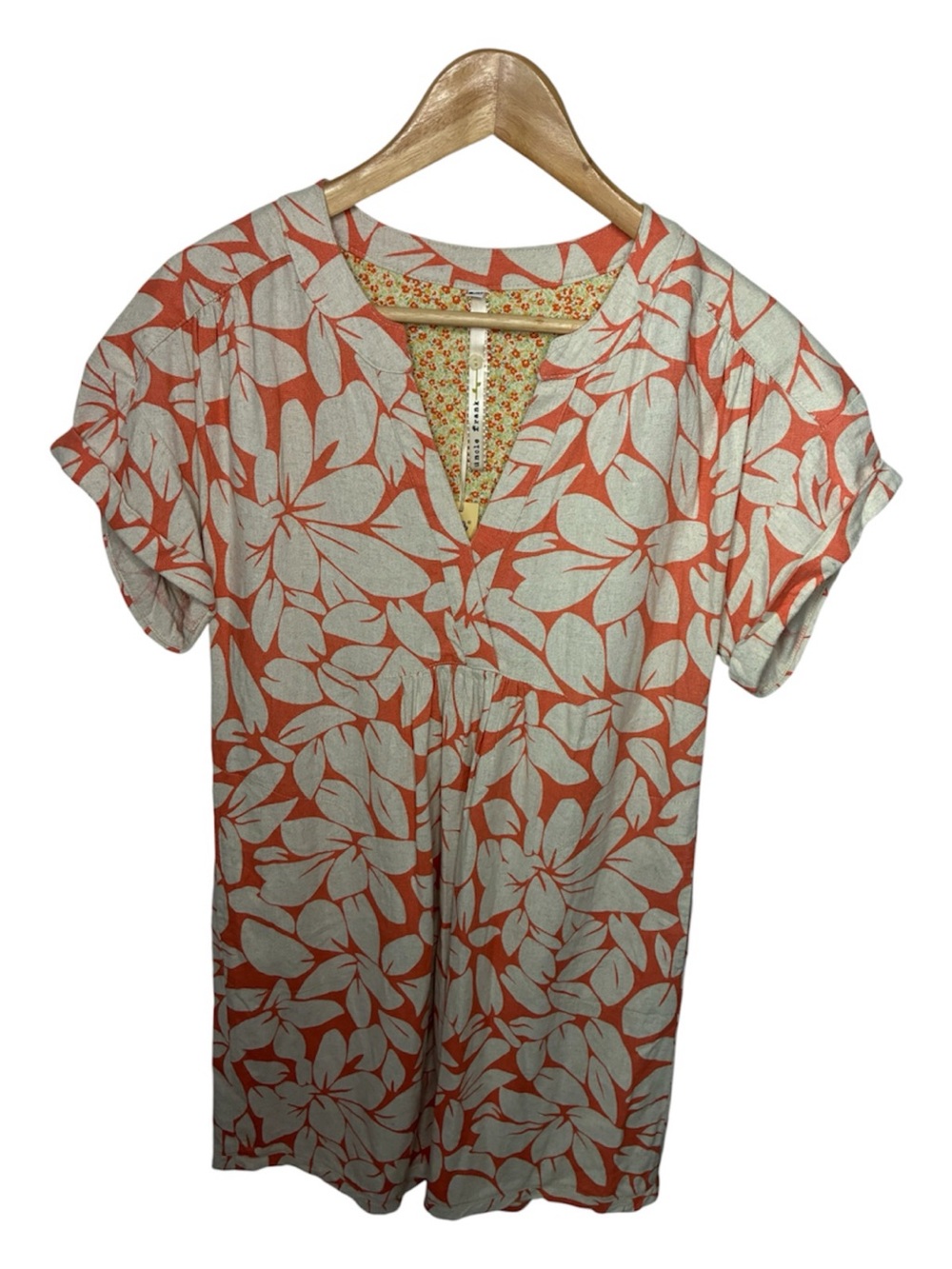 Uncle Frank Dress Womens S/M Coral Cream Floral Short Sleeve 100% Cotton NWT